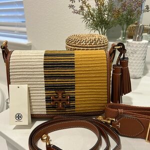Tory Burch Thea Woven Rug Stripe Flap Crossbody NWT